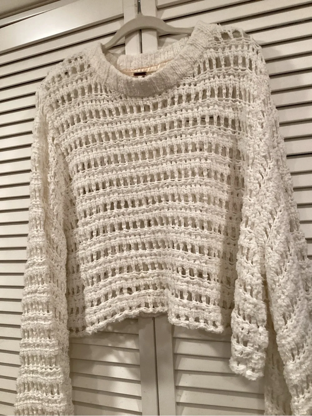 FREE PEOPLE Caught Up Bell Sleeve Crochet Knit Sweater White Med.